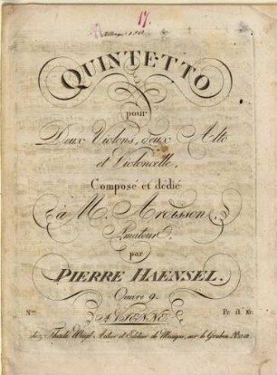 Quintetto pour deux violons, deux alto et violoncelle : oeuvre 9