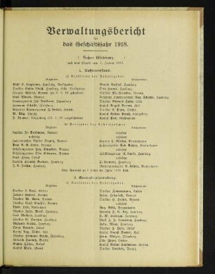 Verwaltungsbericht für das Geschäftsjahr 1918.