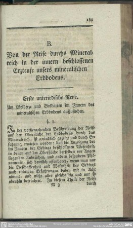 B. Von der Reise durchs Mineralreich in der innern beschlossenen Erzteufe unsers mineralischen Erdbodens