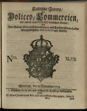 Nro. XLVII, Montags, den 23. November 1733