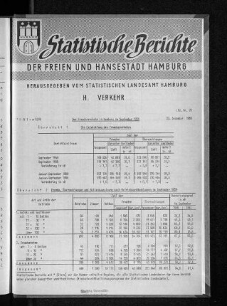 Der Fremdenverkehr in Hamburg im September 1959 : Lfd. Nr. 72