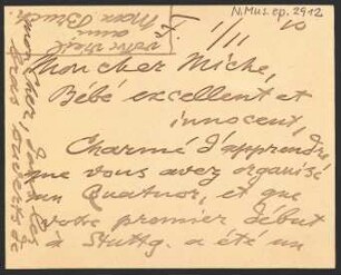 Briefkarte an Paul Miche : 01.11.1910