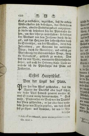 Erstes Hauptstück. Von der Logik des Plato. - Zweytes Hauptstück. Die Vernunftlehre des Aristoteles.