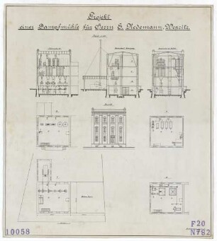 Technische Zeichnung : Projekt einer Dampfmühle für Herrn R. Redemann, Wepritz