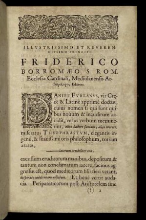 Illustrissimo Et Reverendissimo Principi, Friderico Borromæo S. Rom. Ecclesiæ Cardinali [...]