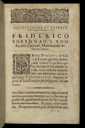 Illustrissimo Et Reverendissimo Principi, Friderico Borromæo S. Rom. Ecclesiæ Cardinali [...]