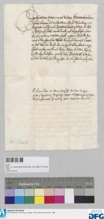 Notiz über die Ablieferung der Kaution des Hieronymus Scheurl, Bürger und Umgelder zu Nürnberg.