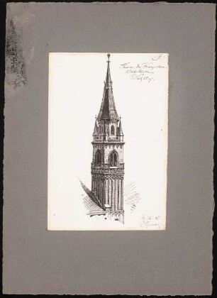 Reiseskizzen aus Bayern, Österreich und Italien: Salzburg: Turm der Franziskaner Klosterkirche (Perspektivische Ansicht)