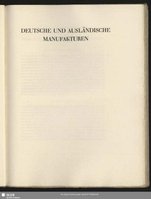 Deutsche Und Ausländische Manufakturen