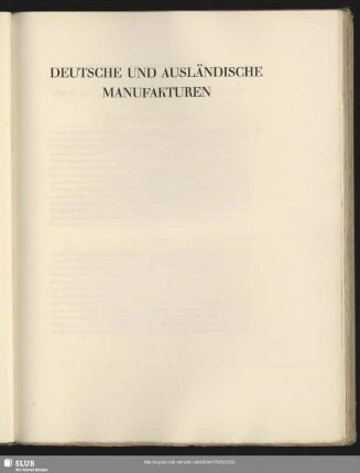 Deutsche Und Ausländische Manufakturen