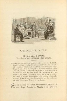 Capitulo XV. Embajada á China . Verdaderas noticias del pirata