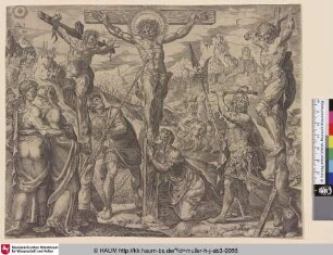 [Longinus sticht mit einer Lanze in die Seite Christi; Longinus piercing Christ's side with a lance]