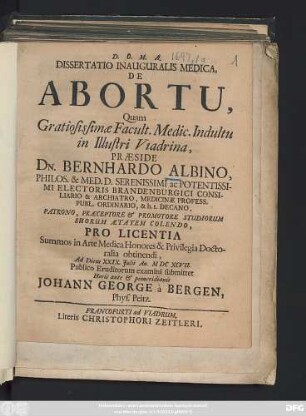 Dissertatio Inauguralis Medica, De Abortu