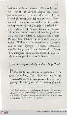 III: Delle Osservazioni del signor Conte Luigi Torri
