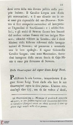 III: Delle Osservazioni del signor Conte Luigi Torri