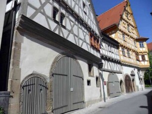 Stadtansicht - Wimpelinhof in Fachwerk-Jahr 1599-Ansicht über Giebelseite mit allen Gebäuden