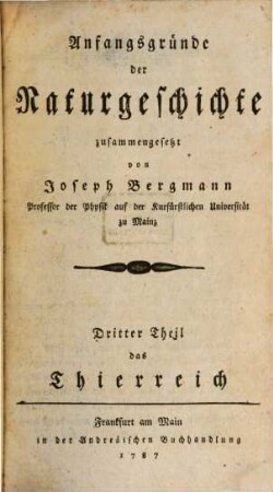 Anfangsgründe der Naturgeschichte, 3. Das Thierreich
