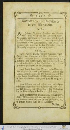 Commercien-Consessus in den Vorlanden.
