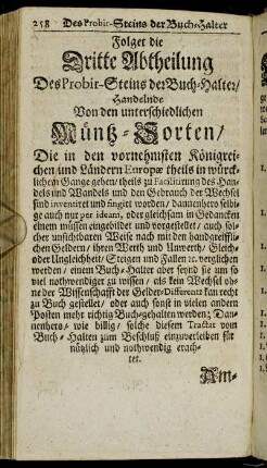 Dritte Abtheilung [...] Von den unterschiedlichen Müntz-Sorten [...].