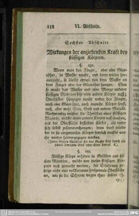 Sechster Aschnitt. Wirkungen der anziehenden Kraft bey flüssigen Körpern