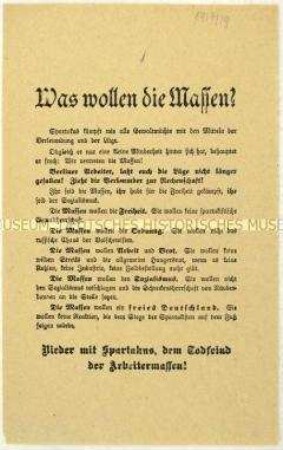 Flugblatt gegen den Spartakusbund im Zuge der Revolution 1918/1919