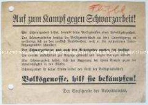 Handzettel mit Aufruf zum Kampf gegen Schwarzarbeit