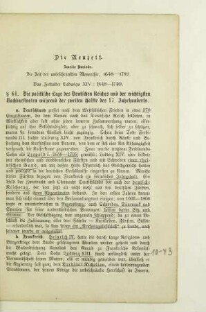 Zweite Periode. Die Zeit der unbeschränkten Monarchie; 1648 - 1789. Das Zeitalter Ludwigs XIV.; 1648 - 1740