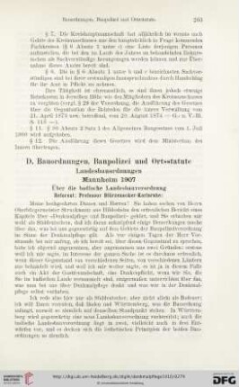 D. Bauordnung, Baupolizei und Ortsstatute