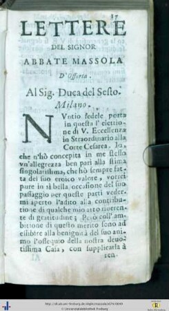Lettere del Signor Abbate Massola d’Offerta.