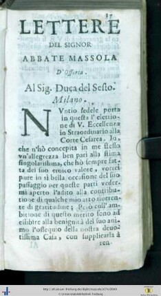 Lettere del Signor Abbate Massola d’Offerta.