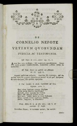 De Cornelio Nepote veterum quorundam iudicia ac testimonia.