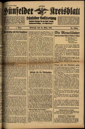 Erste Ausgabe vom Mittwoch, den 22. März 1939.
