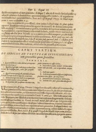 Caput Tertium. De Indiciis Ad Torturam Sufficientibus tam generalibus quam specialibus.