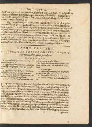 Caput Tertium. De Indiciis Ad Torturam Sufficientibus tam generalibus quam specialibus.