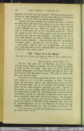 Gottfried August Bürger an August Wilhelm von Schlegel, Göttingen, 28.09.1792