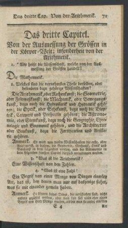 Das dritte Capitel. Von der Ausmessung der Groessen [...].