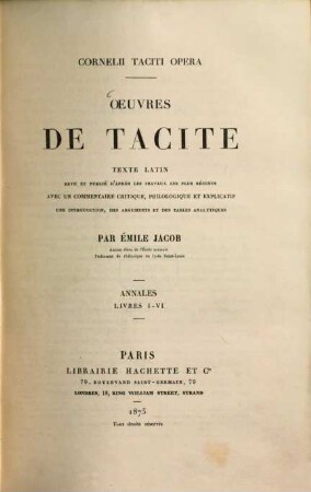 Oeuvres de Tacite : texte latin, 1