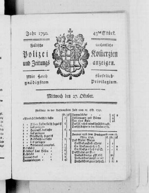 43tes Stück., Ausgabe vom 27. Oktober 1790