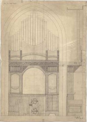 Schmidt, Heinrich von; Köln; Herz-Jesu-Kirche - Orgel (Ansicht, Schnitt)
