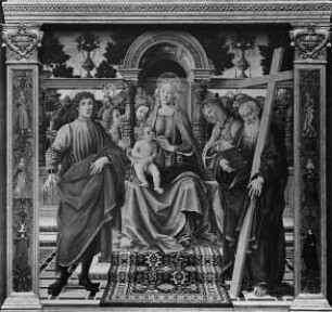 Thronende Maria mit dem Kind, zwei Engeln und zwei Heiligen