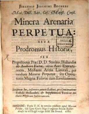Experimentum novum de Minera arenaria perpetua