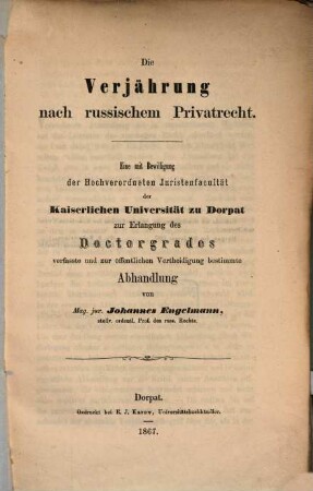 Die Verjährung nach russischem Privatrecht