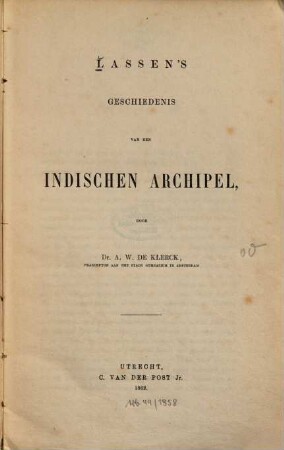 Lassen's Geschiedenis van den Indischen Archipel