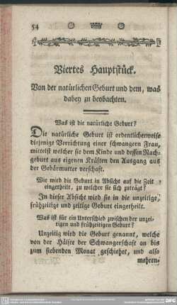 Viertes Hauptstück. Von der natürlichen Geburt und dem, was dabey zu beobachten