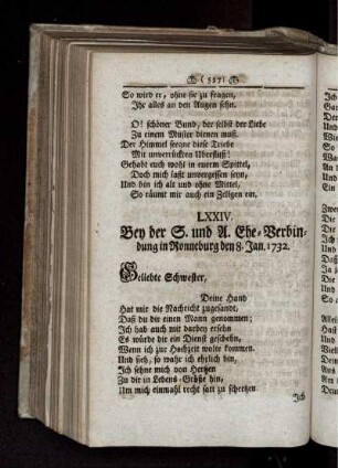 LXXIV. Bey der S. und A. Ehe-Verbindung in Ronneburg den 8. Jan. 1732
