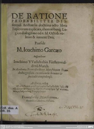 De ratione probabiliter disserendi Aristotelis doctrina octo libris Topicorum explicata
