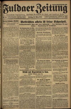 Erste Ausgabe vom Freitag, den 16. März 1934.