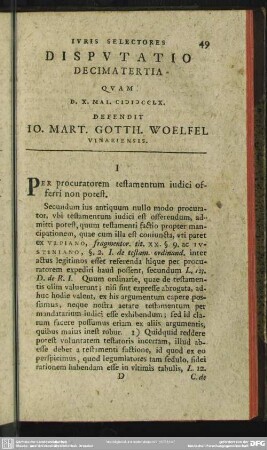 Disputatio Decimatertia Quam D. X. Mai. MDCCLX. Defendit Io. Mart. Gotth. Woelfel Vinariensis