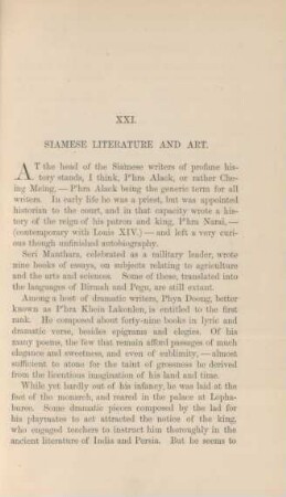 XXI. Siamese literature and art