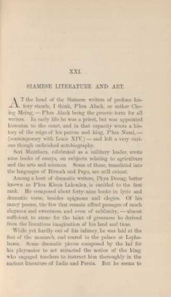 XXI. Siamese literature and art
